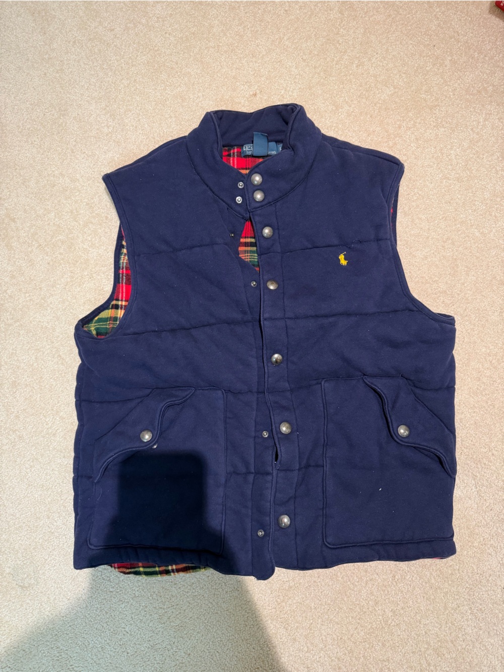 Ralph Lauren Navy Quilted Vest with Plaid Lining